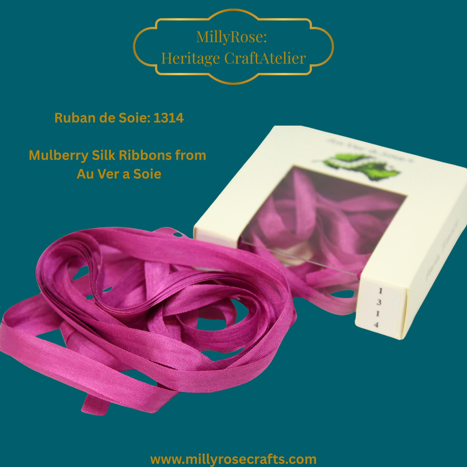 Au Ver à Soie 4mm 7mm mulberry silk ribbon color 1314 official swatch