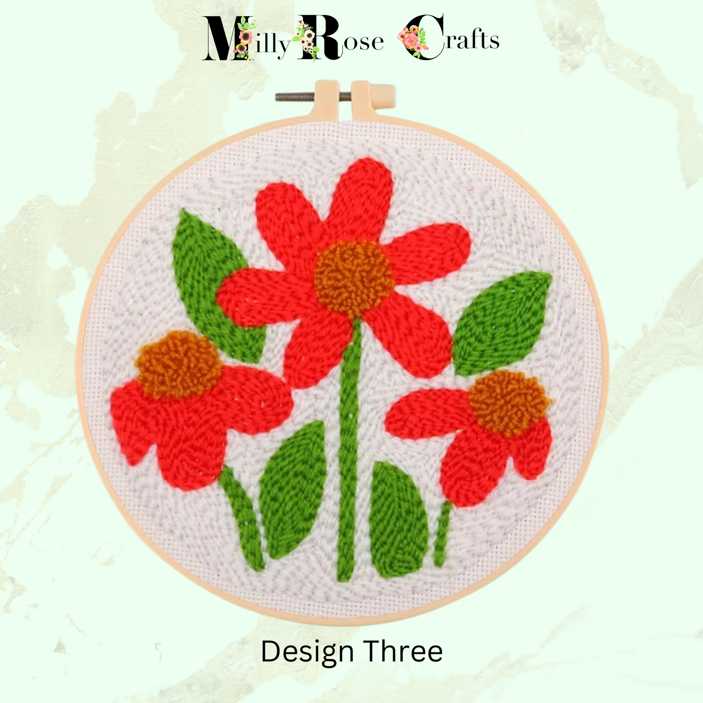 Flower Punch Needle Kit Beginner Daisy Punch Needle Embroidery Kit 20cm Hoop Complete DIY Abstract Flower Needle Punch Craft Kit Gift Idea