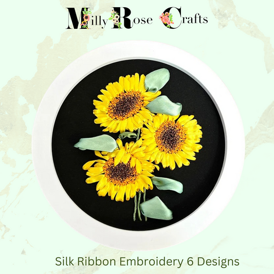 Sunflower Silk Ribbon Embroidery Kit, Roses Silk Ribbon Embroidery Kit Wisteria Meadow Clover Beginner Needlework Kit  Craft Kit Adult