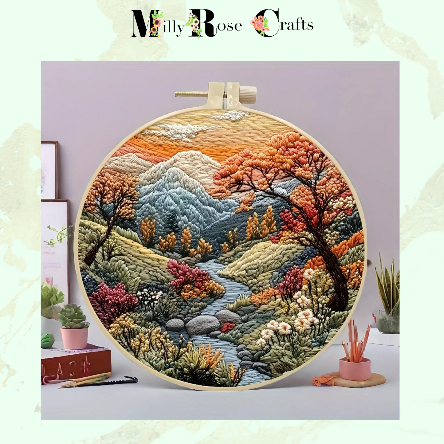 Rustic Moorland Embroidery Kit Countryside Landscape Embroidery Adult Intermediate Complete DIY Stamped Cross Stitch 15cm Hoop Craft Gift