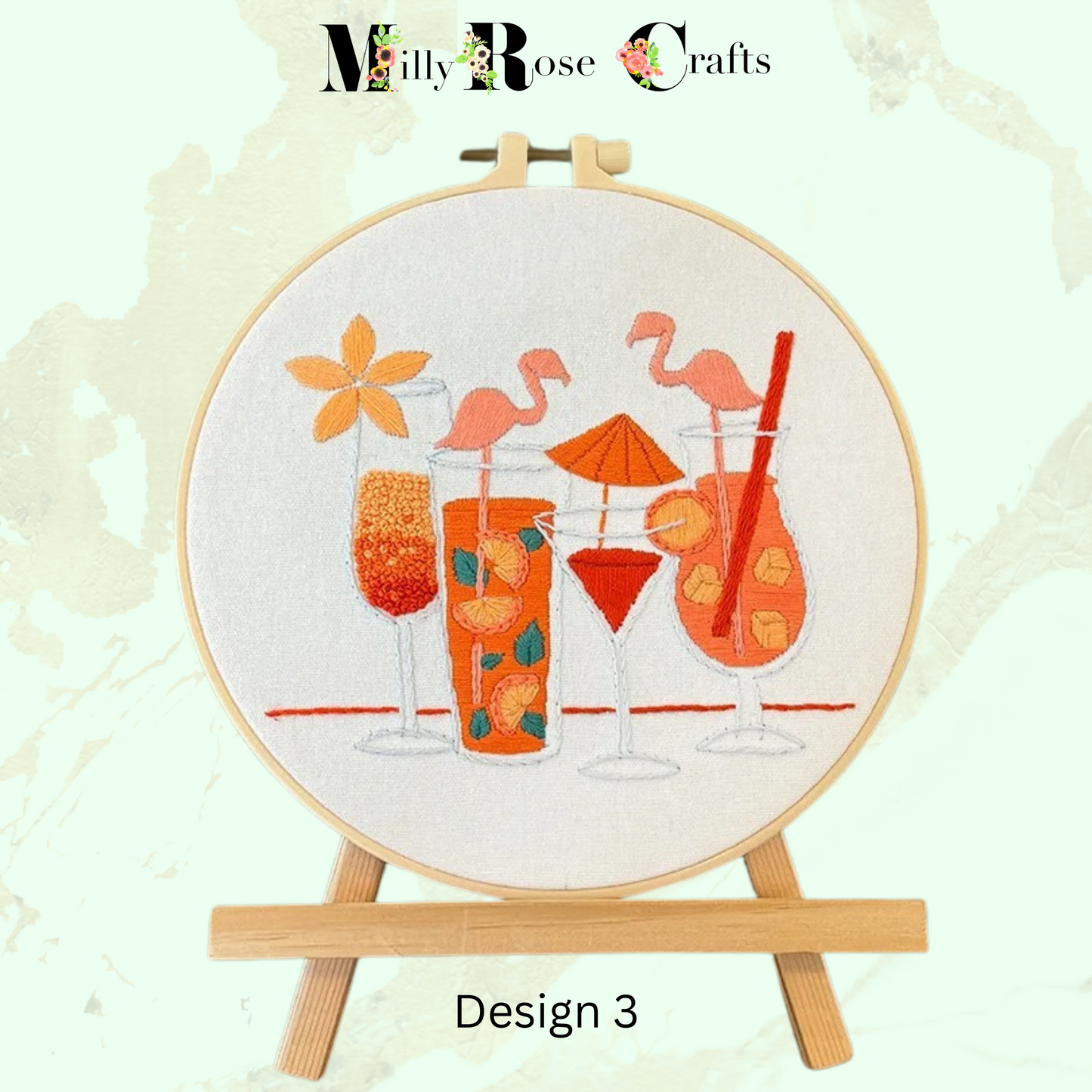 Afternoon Tea Embroidery Kit Gin Cocktails China Cups Cupcake Embroidery Beginner Adult Easy Instructions Stamped Embroidery Cloth 20cm Hoop