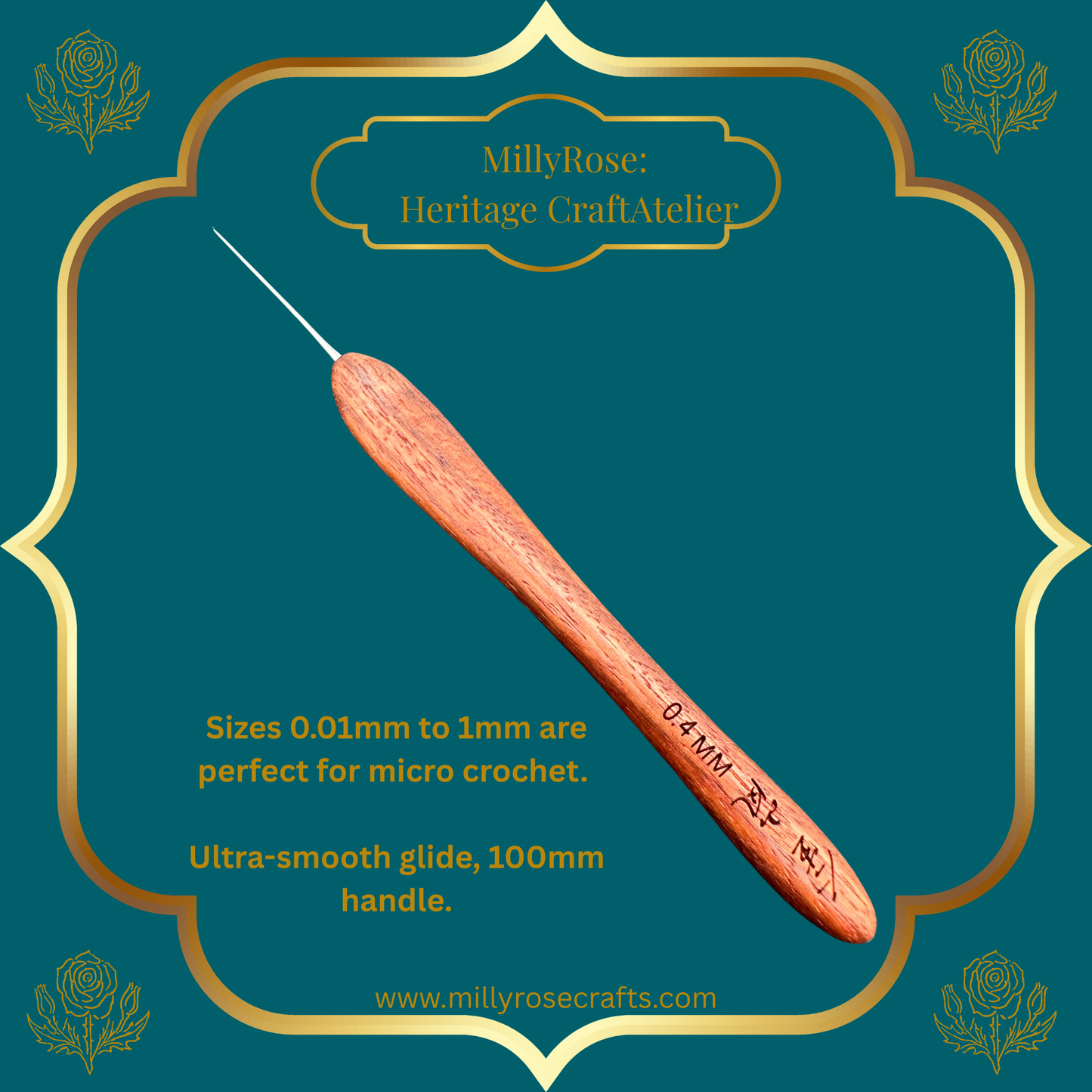 Jinlan Red Sandalwood Crochet Hook, Micro Crochet 0.01mm to 1.0mm High End Ergonomic Crochet Tool, Luxury Handcrafted Lace Hook, Heirloom Fiber Arts Gift, 100mm Handle