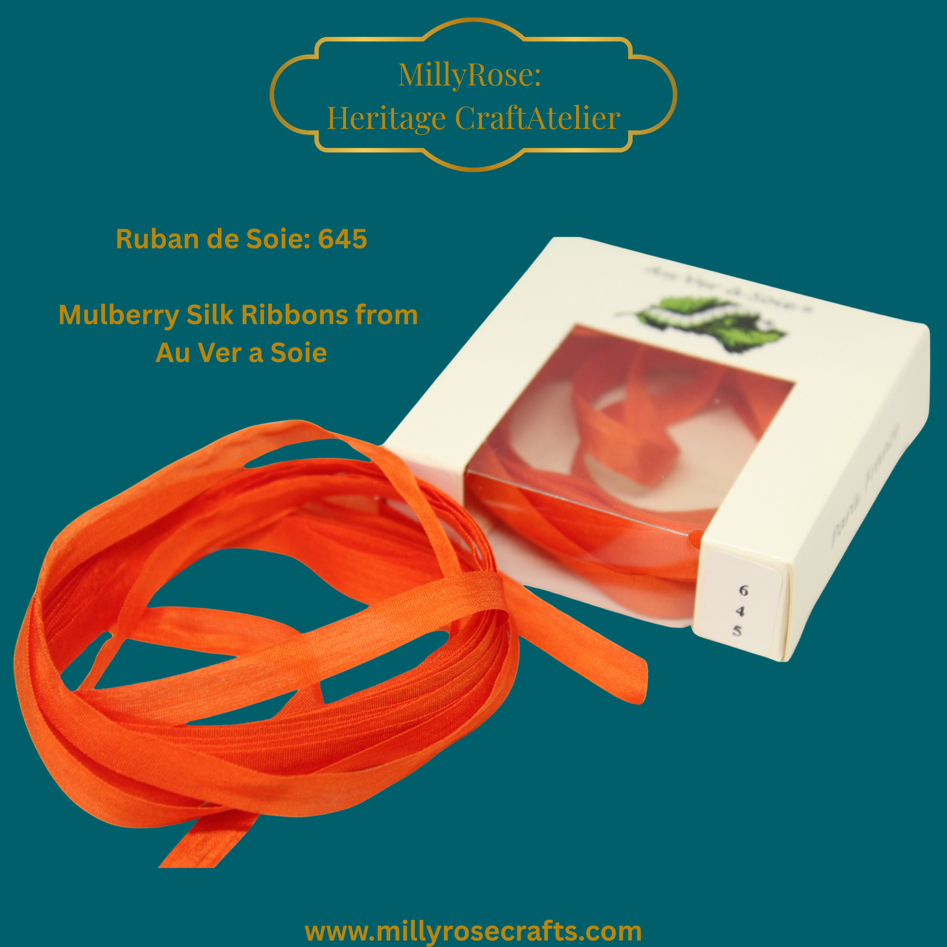 Au Ver à Soie 4mm 7mm mulberry silk ribbon color 645, official swatch