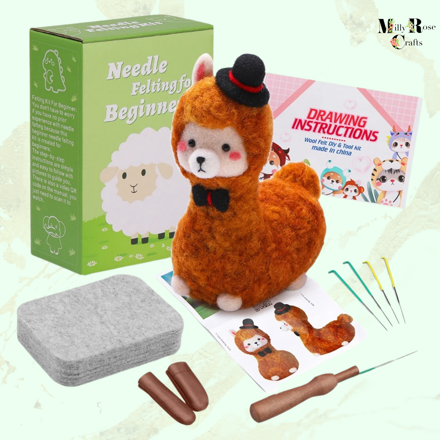 Amigurumi Alpaca Needle Felting Kit, Beginner Llama Needle Felting Adult,  Wool Felting Mat Perfect Craft Gift Idea