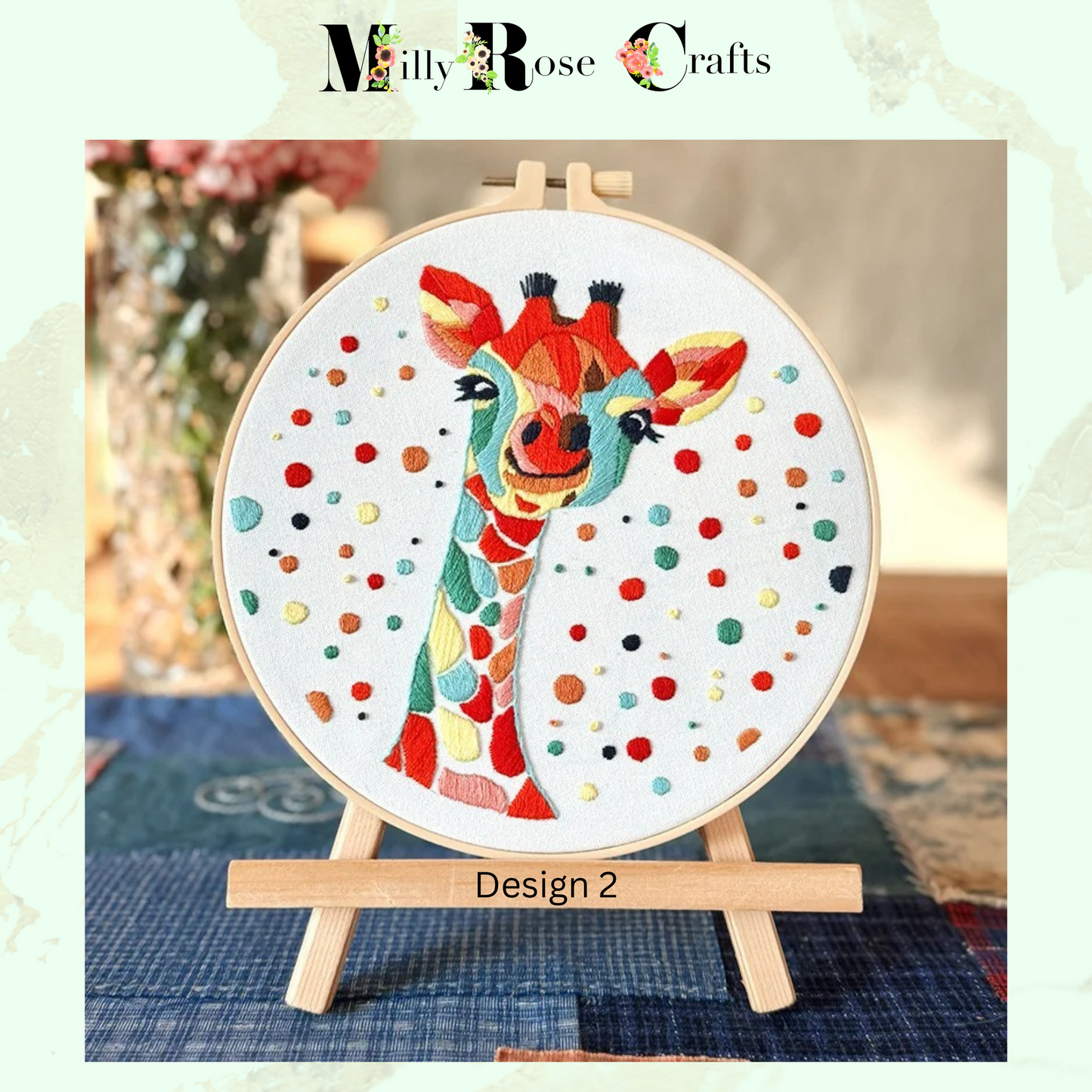 Giraffe Embroidery Kit Adult Beginner Colourful Giraffe Embroidery Cross Stitch Complete Kit 20cm Hoop Craft Gift Idea