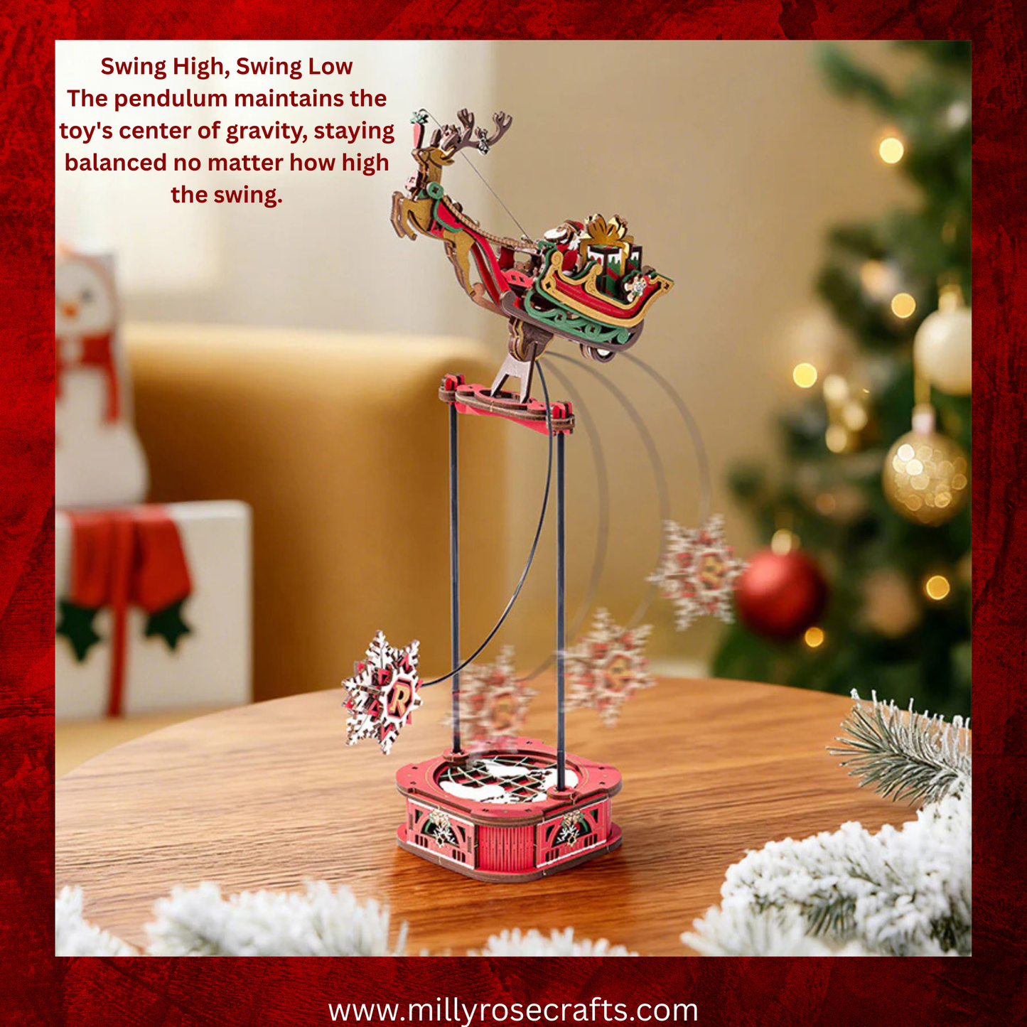 Rokr Santa on Sleigh Gravity Pendulum 3D Wooden Puzzle Perpetual Motion Kinetic Toy Swinging Desk Decor 14+ Stem Unique Christmas Gift