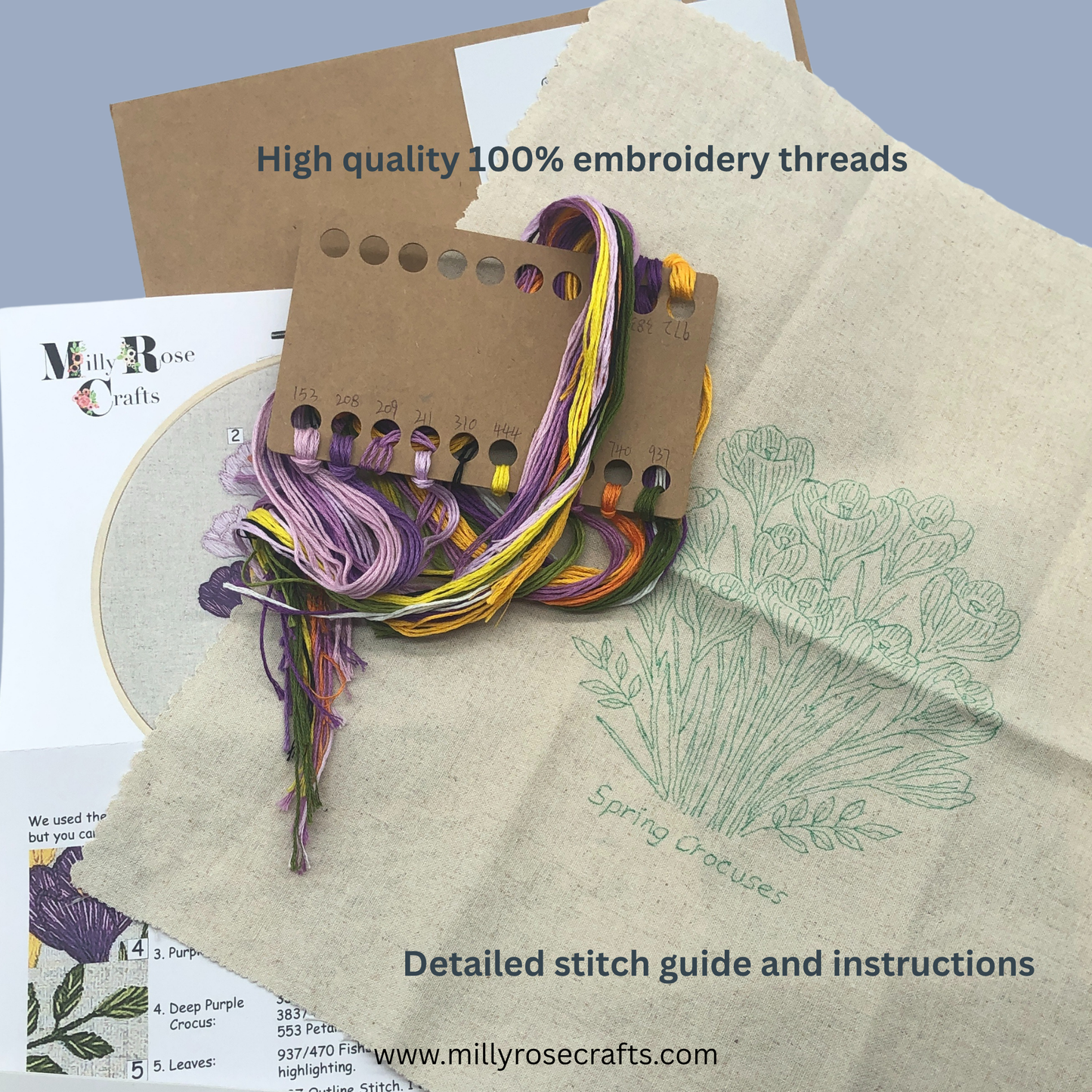 Spring Crocus Embroidery Kit, Floral Hand Needlework Kit, Beginner Botanical Craft, Heritage Floral Art, MillyRose Atelier