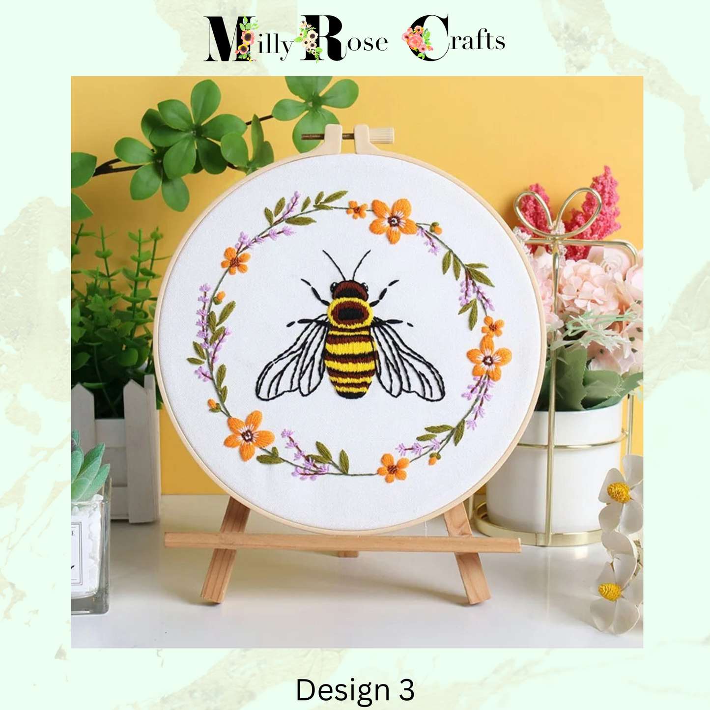 Bees Embroidery Kits Honeycomb Flowers DIY Cross Stitch Starter Craft Kits Beginner Adults Embroidery Cloth with Pattern Instruction Threads