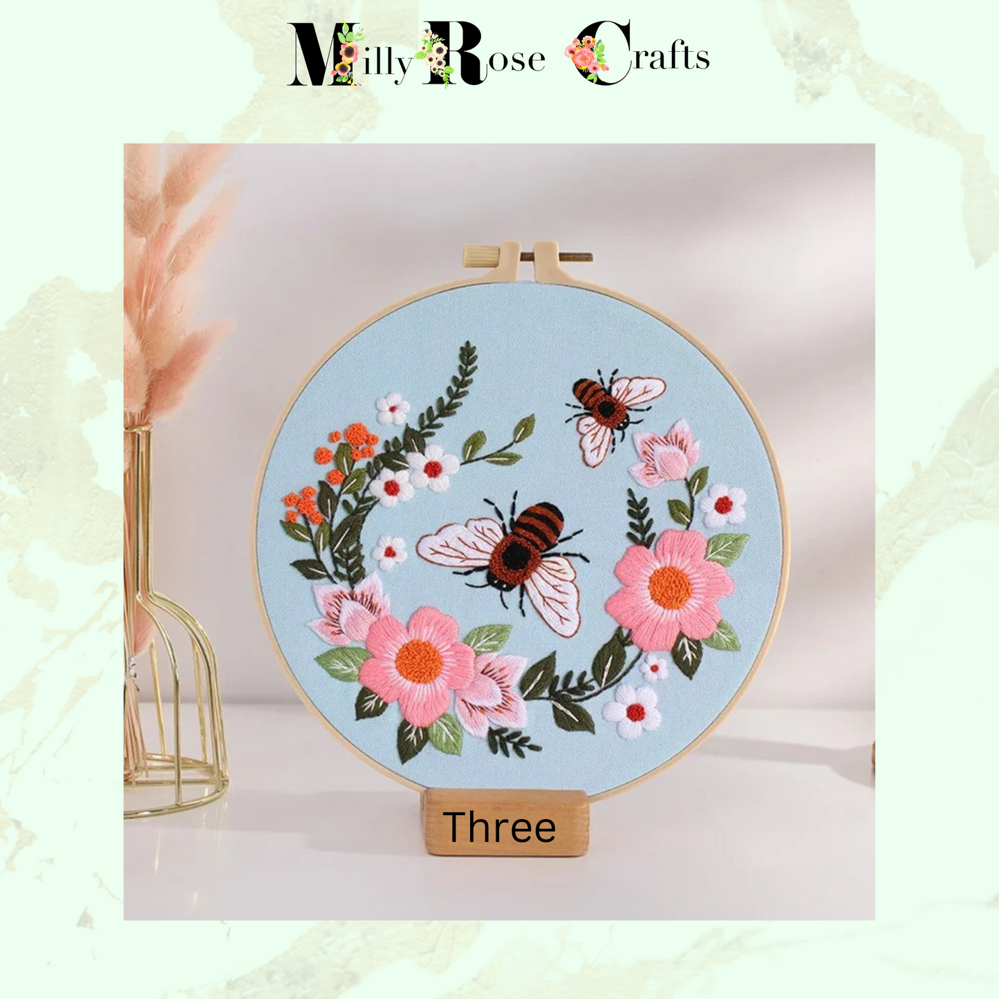 Bees Embroidery Kits Flowers Cross Stitch Starter Craft Kits Beginner Adults DIY Embroidery Cloth with Pattern Instruction Threads