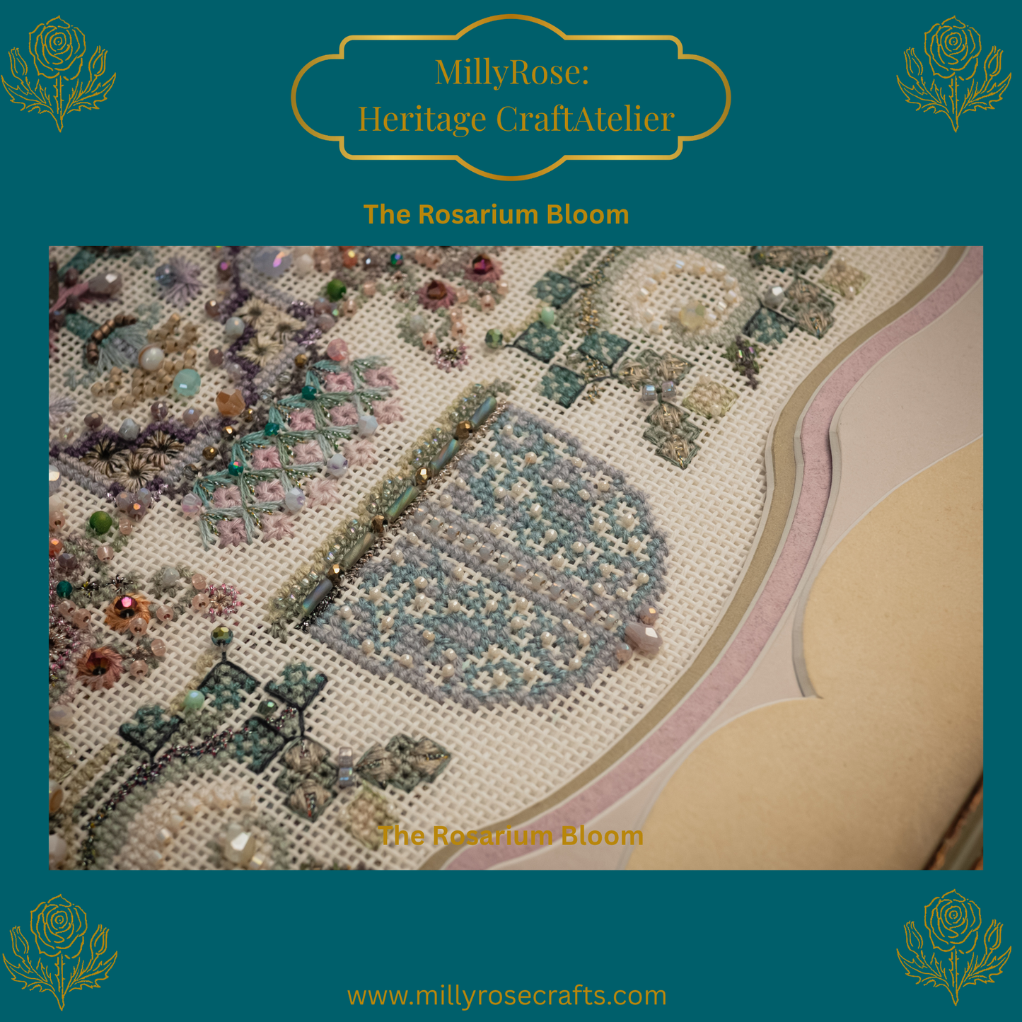 Rosarium Bloom Luxury Needlecraft Kit  Silk & Bead Embroidery IMake Mixed Medium Needlecraft