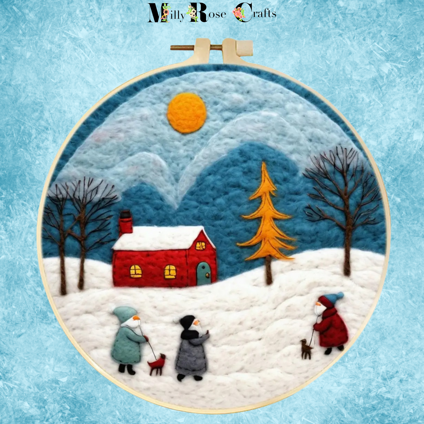 Me and My Dog 2D Needle Felting Kit Winter Scene Needle Painting Kit Snow Scene Needle Felting Kit Winter Craft Decor Perfect Christmas Gift Idea