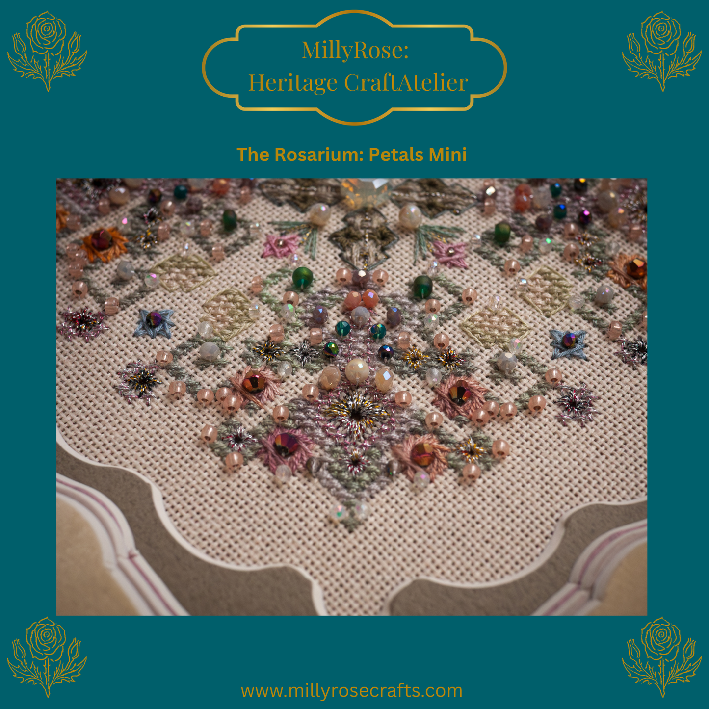 "Rosarium Petals Mini" Luxury Cross Stitch & Beading Kit Garden Series 2 Series by IMake – 28ct Imported Zweigart Linen & Hand-Dyed Silk