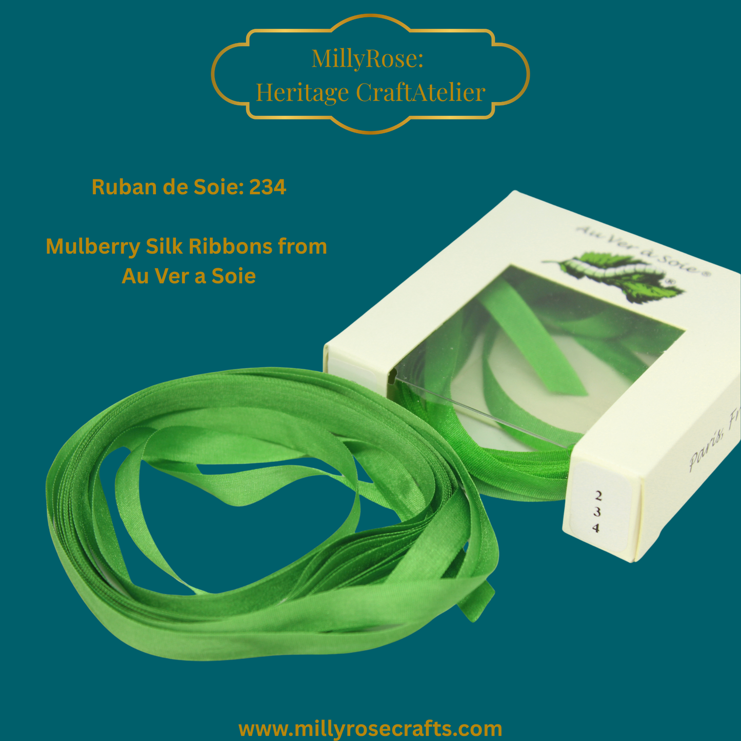 Au Ver à Soie 4mm 7mm Mulberry silk ribbon color 234, official swatch