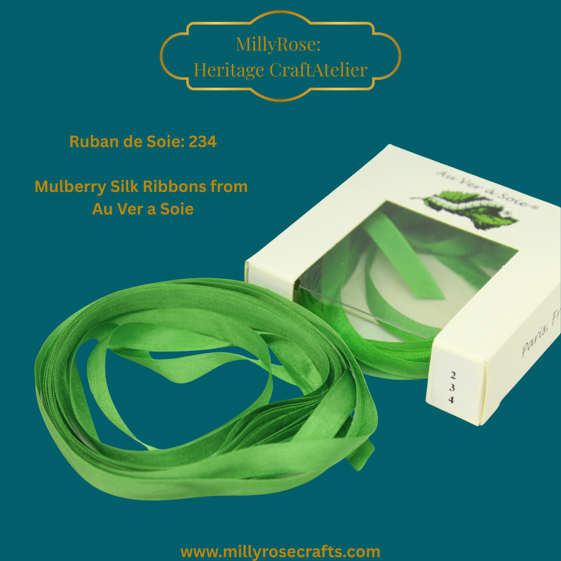 Au Ver à Soie 4mm 7mm Mulberry silk ribbon color 234, official swatch