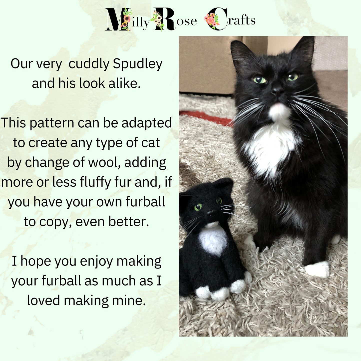 Spud the Cat Needle Felting Download Pattern .pdf Tuxedo Cat Felting Pattern Beginner's Kitten Needle Felting Guide pdf Download DIY Felting