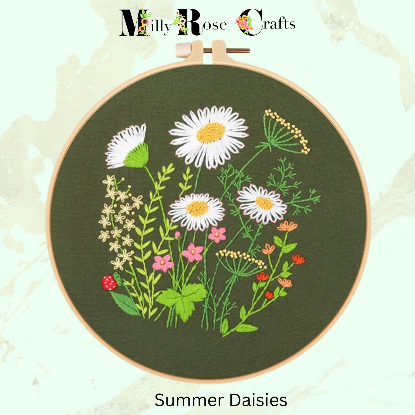 Meadow Flower Embroidery Kits Dandelion Clock DIY Daisy Embroidery kit,20cm hoop and pre-printed cloth, Great craft gift idea