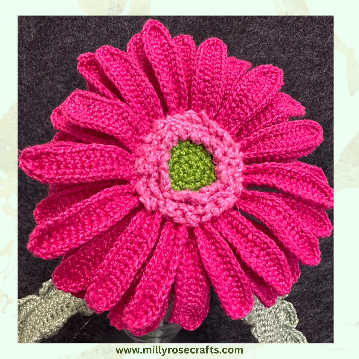 Artisan Hand-Crocheted Gerbera – 100% Egyptian Cotton – Poseable Wired Flower
