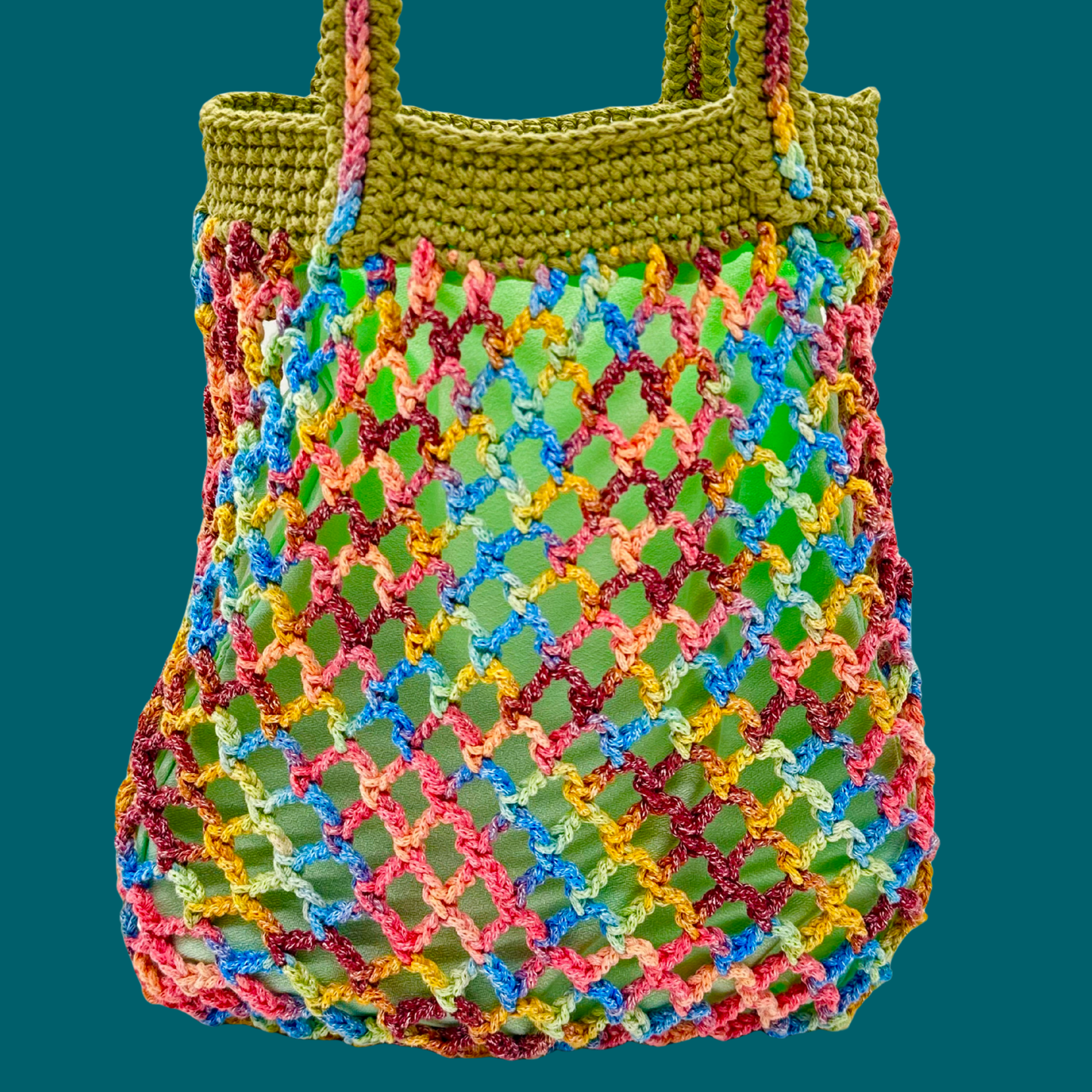 Hand-Crocheted Summer Tote Bag – Lined Cotton Market Bag with Double Romanian Cord Handle – Made in Spain