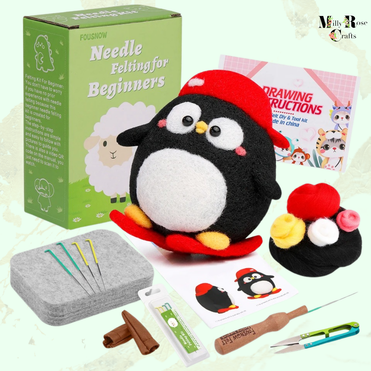 Amigurumi Penguin Needle Felting Kit Lion Beginner Needle Felting Adult Elephant Felting Kit,  Wool Felting Mat Perfect Craft Gift Idea