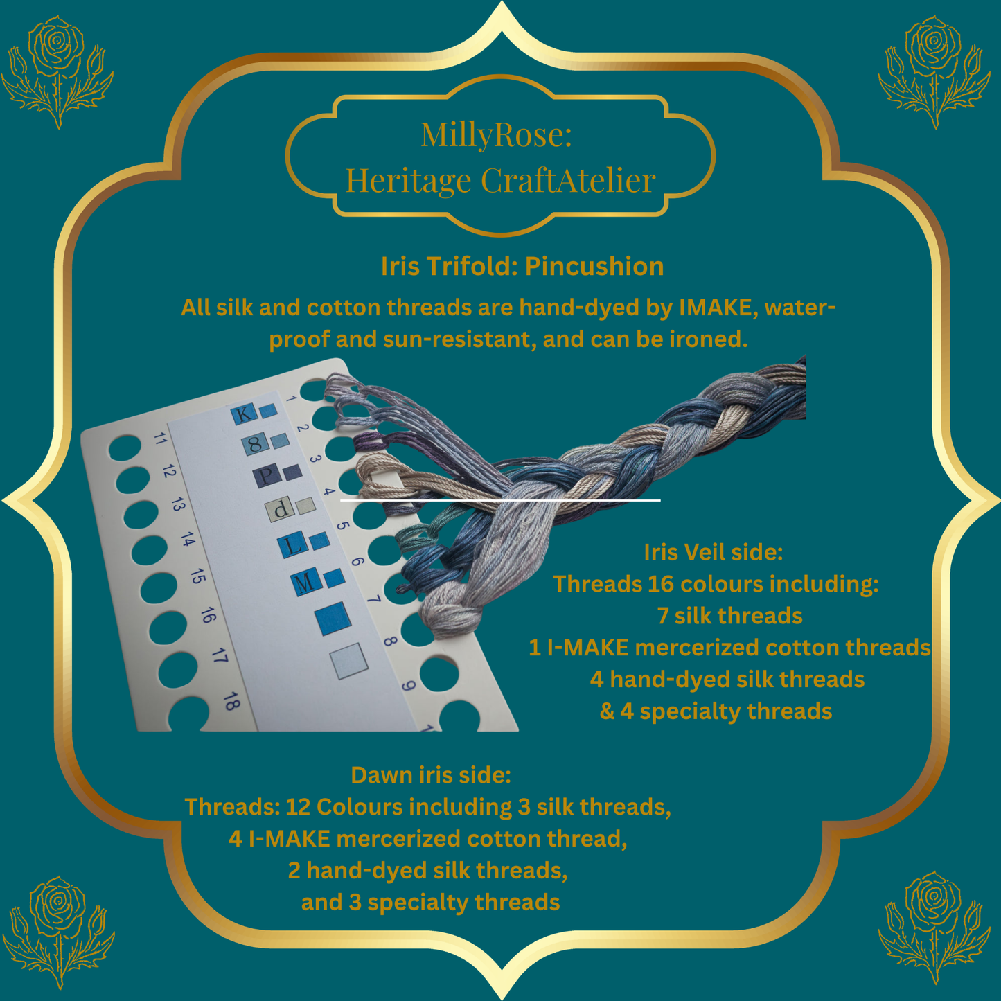 "Iris Trifold" Luxury 3D Needlework Kit – The Garden Series 1 by IMake – Double-Sided Hand-Dyed Silk, Zweigart Linen & Beading Set