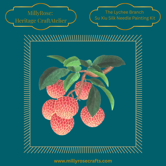 The Lychee Branch: Authentic Su Xiu Mulberry Silk Needle Painting Kit