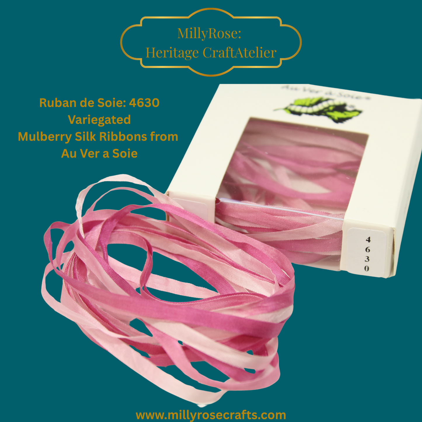 Au Ver à Soie 4mm pink variegated mulberry silk ribbon 4630  official swatch