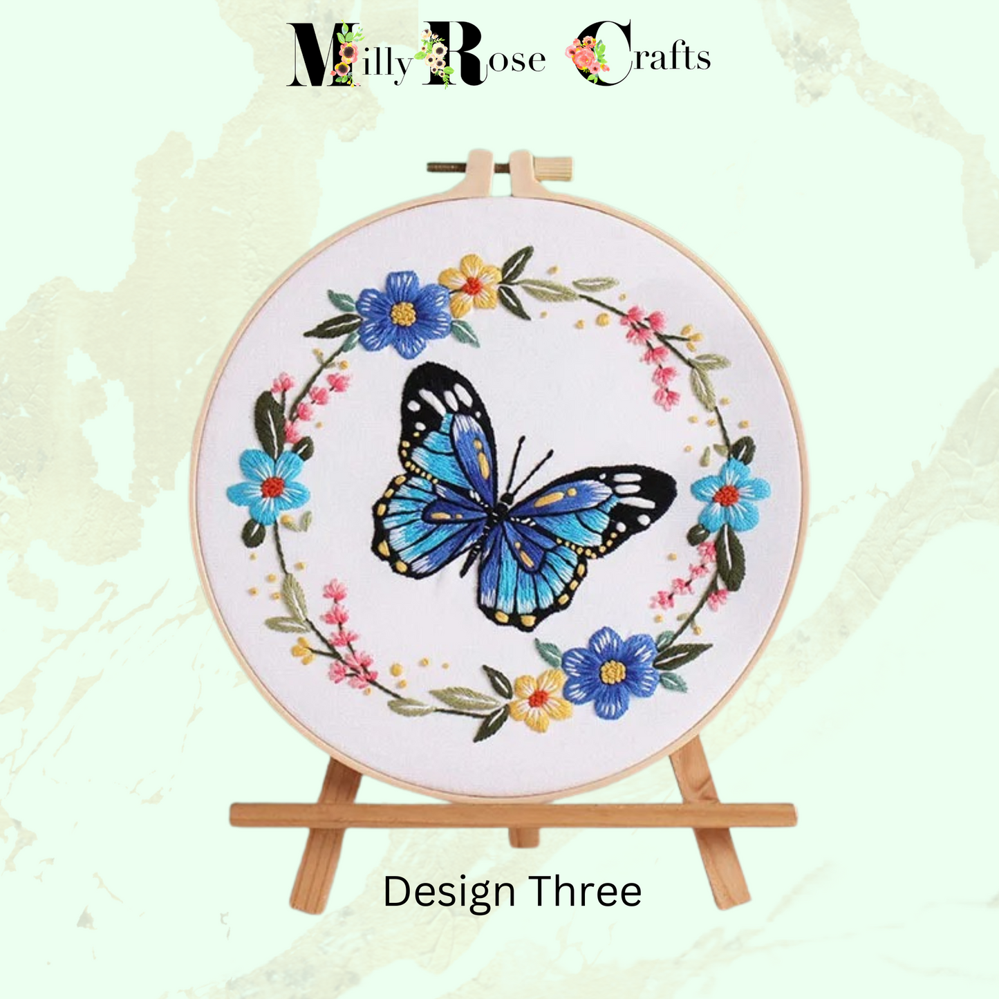 Butterfly Embroidery Kit Beginner Flower Embroidery Adult Stamped Cross Stitch Pattern, Simple Embroidery for Beginners Thread Painting Craft Gift