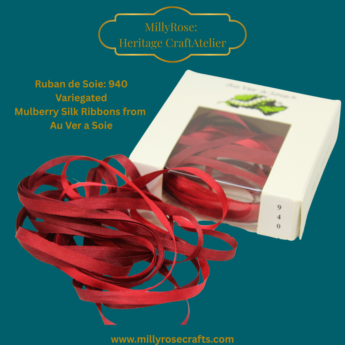 Au Ver à Soie 940 4mm variegated mulberry silk ribbon red  official swatch