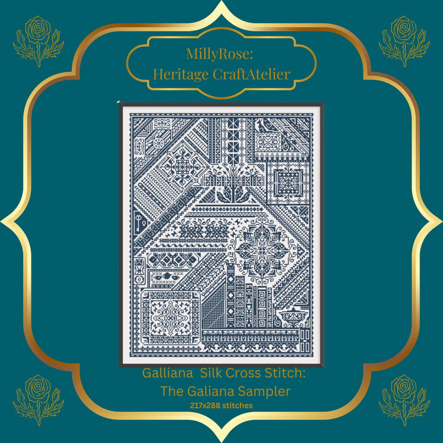 "The Bookcase" Luxury Cross Stitch Kit by Elaine Gallacher – Monochrome British Sampler with Premium Soie d'Alger Silk & Heritage Linen – Historische Stickmuster