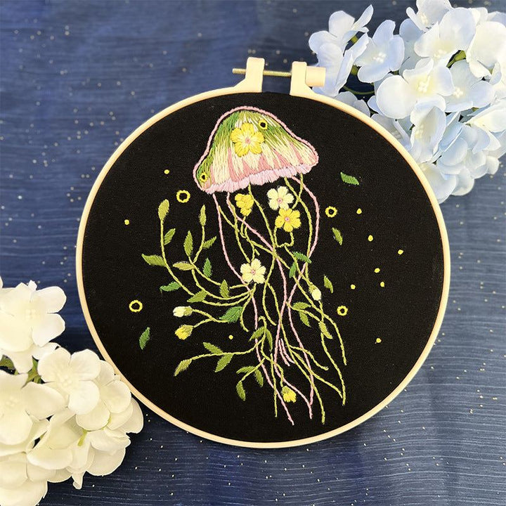 Jellyfish Embroidery Kit DIY-Stamped Cross Stitch-Perfect Craft Gift