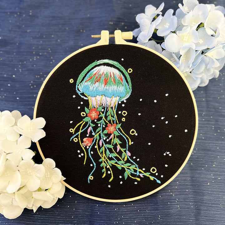 Jellyfish Embroidery Kit DIY-Stamped Cross Stitch-Perfect Craft Gift