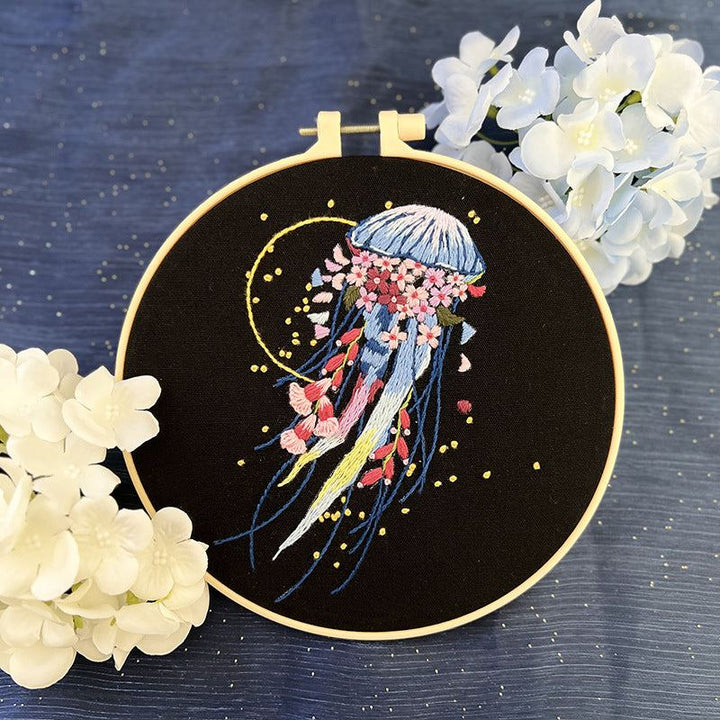 Jellyfish Embroidery Kit DIY-Stamped Cross Stitch-Perfect Craft Gift