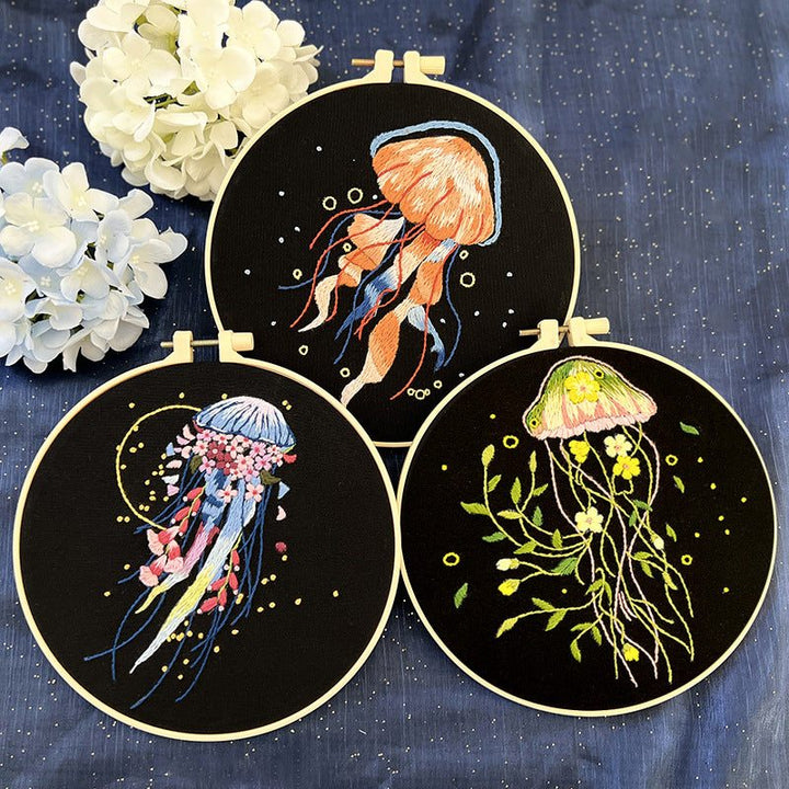 Jellyfish Embroidery Kit DIY-Stamped Cross Stitch-Perfect Craft Gift