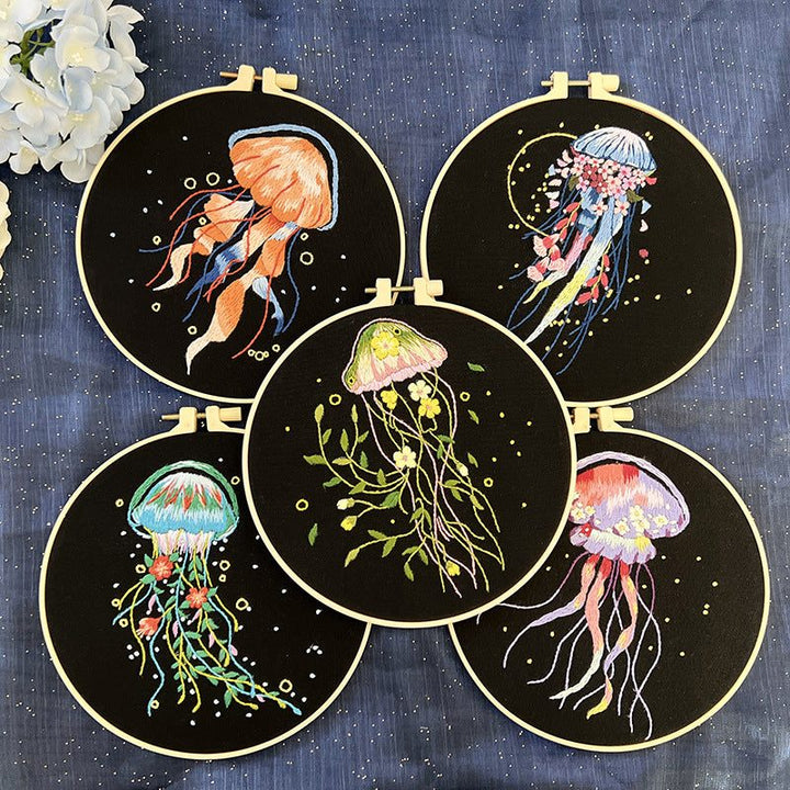 Jellyfish Embroidery Kit DIY-Stamped Cross Stitch-Perfect Craft Gift