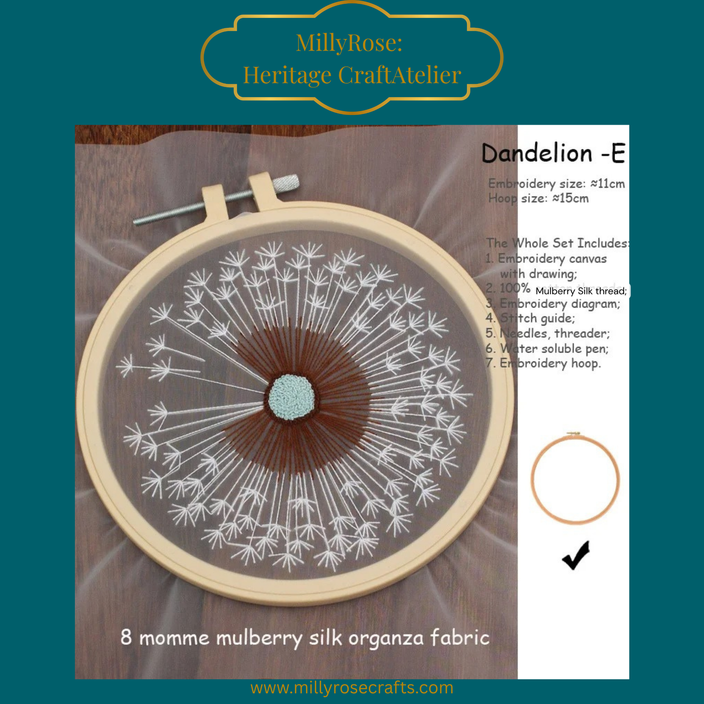 Floating Botanicals: 8 Momme Mulberry Silk Organza Embroidery Kits