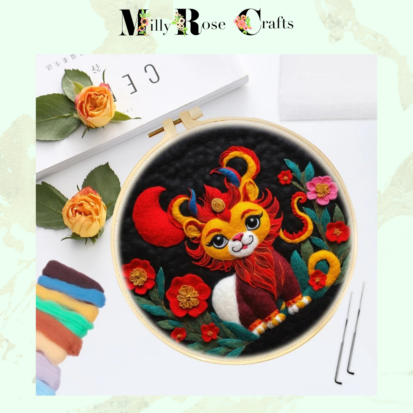 2d Needle Felting Kit, Set 5 of 5 Chinese Festival Theme Golden Tree Wool Painting Kit Adult Beginner Friendly Chinese Lantern Needle Felting Craft Kit