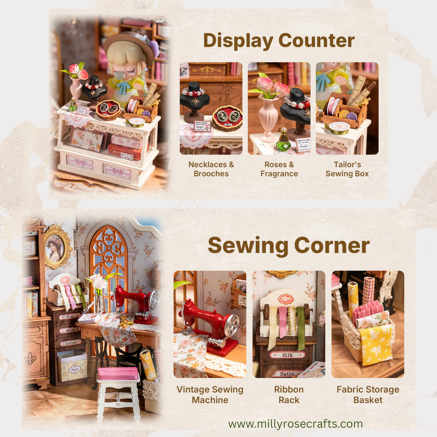 Rolife Elsa's Tailoring DIY Miniature House Robotime Dollhouse Studio Vintage Victorian Style Decor For Miniature Collectors 14+ Adults