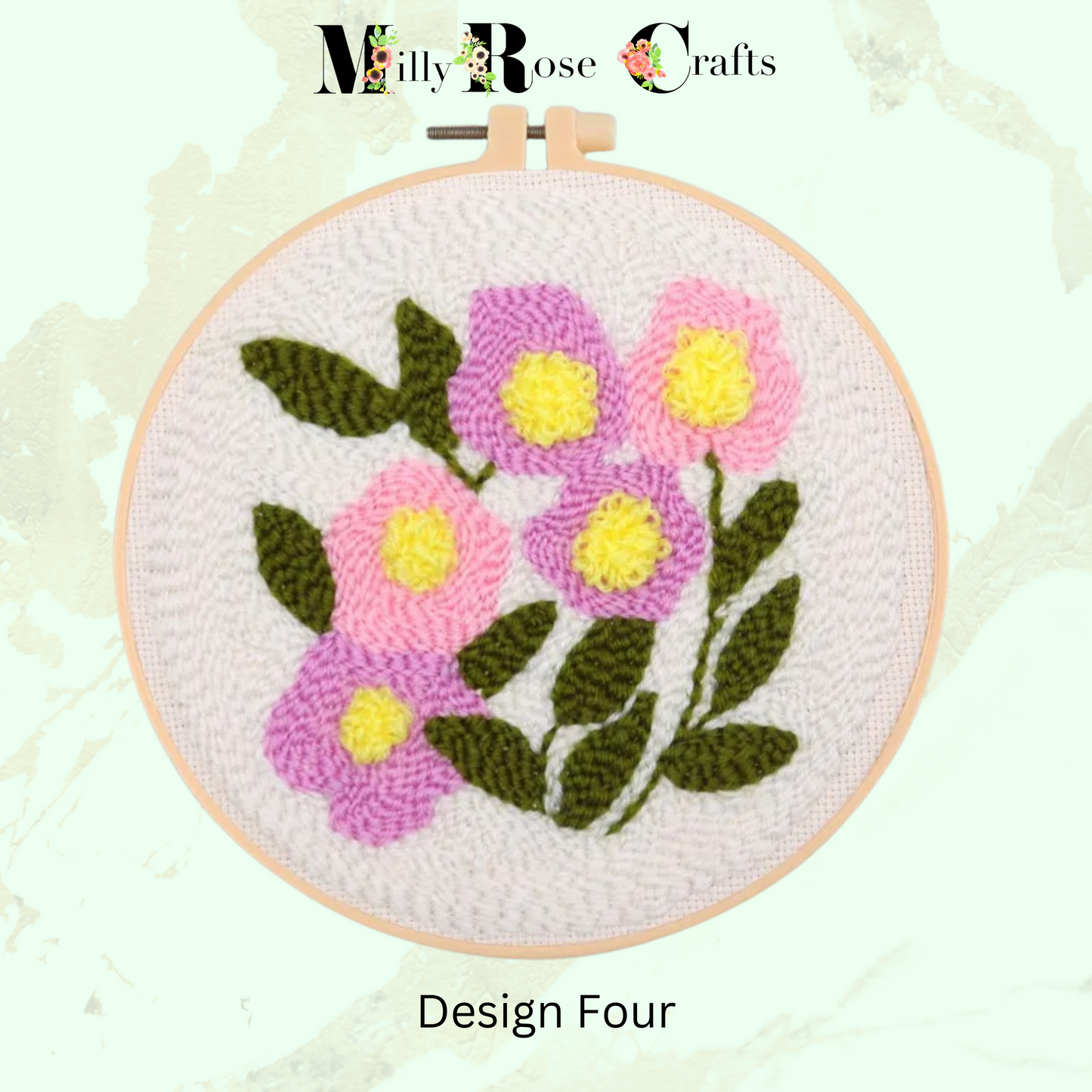 Flower Punch Needle Kit Beginner Daisy Punch Needle Embroidery Kit 20cm Hoop Complete DIY Abstract Flower Needle Punch Craft Kit Gift Idea