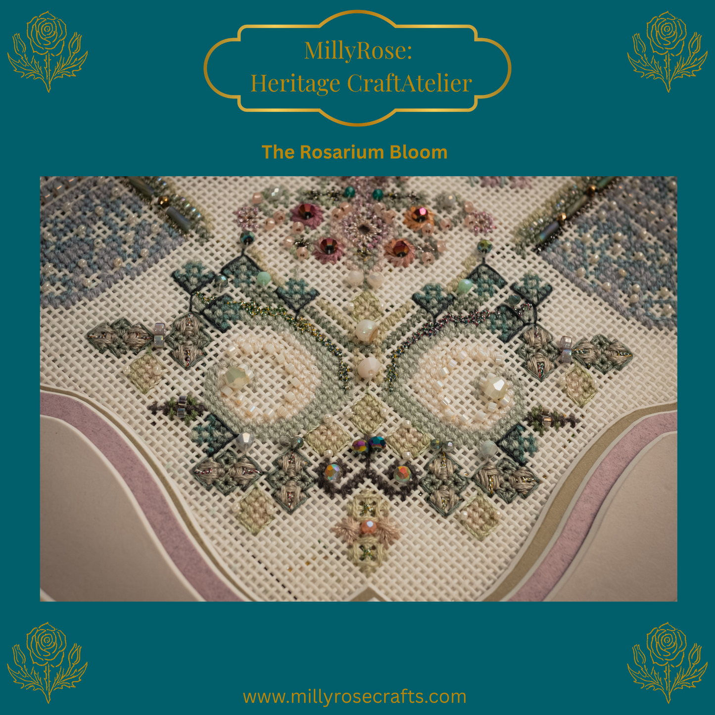 Rosarium Bloom Luxury Needlecraft Kit  Silk & Bead Embroidery IMake Mixed Medium Needlecraft