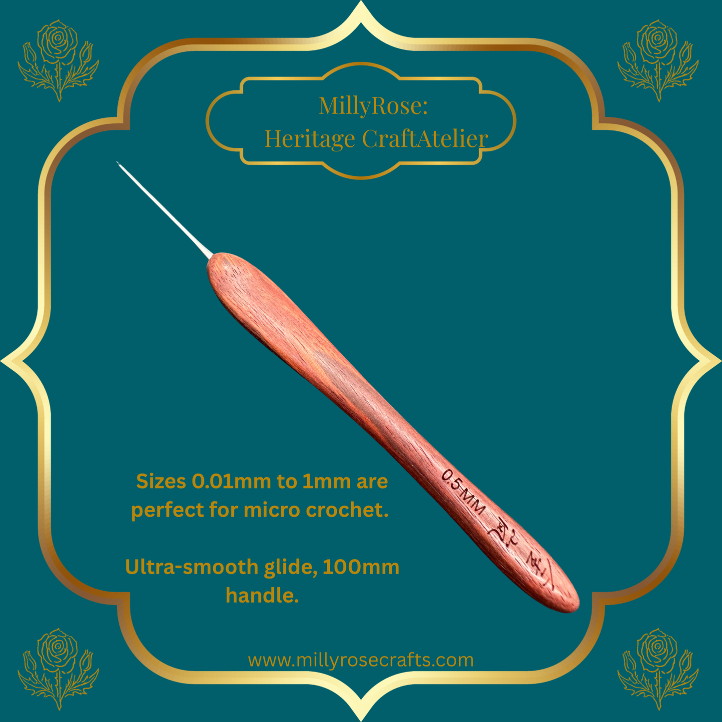 Jinlan Red Sandalwood Crochet Hook, Micro Crochet 0.01mm to 1.0mm High End Ergonomic Crochet Tool, Luxury Handcrafted Lace Hook, Heirloom Fiber Arts Gift, 100mm Handle