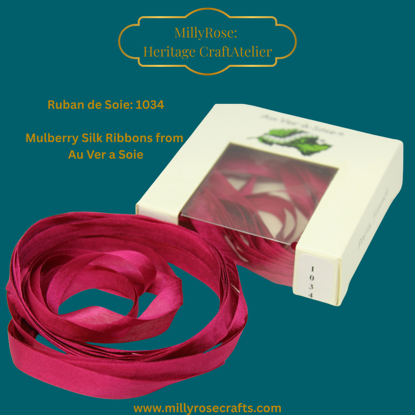 Au Ver à Soie 4mm 7mm mulberry silk ribbon color 1034, official swatch