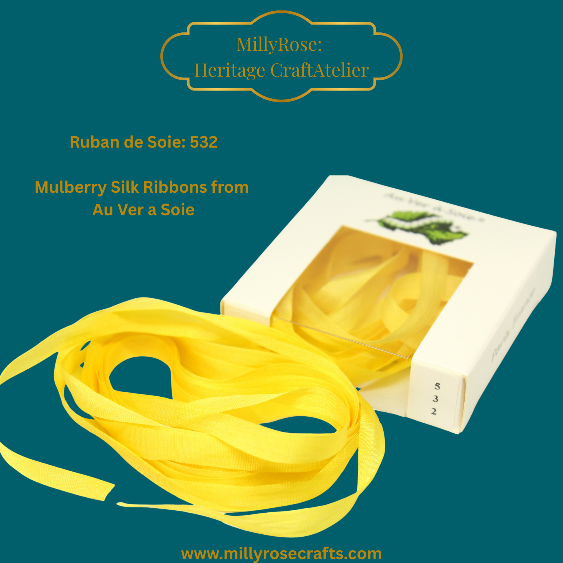 Au Ver à Soie 4mm 7mm Mulberry silk ribbon color 532, official swatch