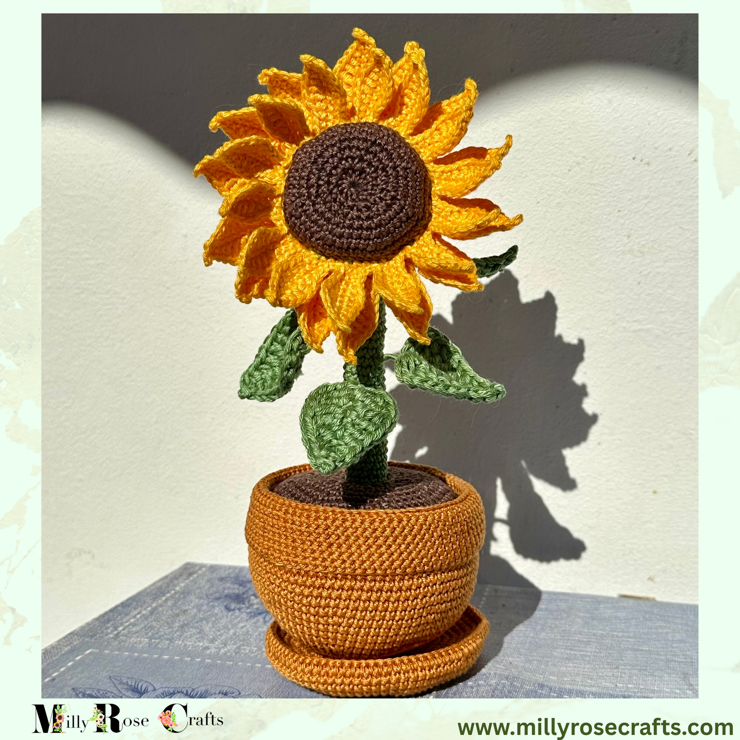 Artisan Hand-Crocheted Sunflower in Pot – Scheepjes Catona Cotton – Poseable Summer Decor