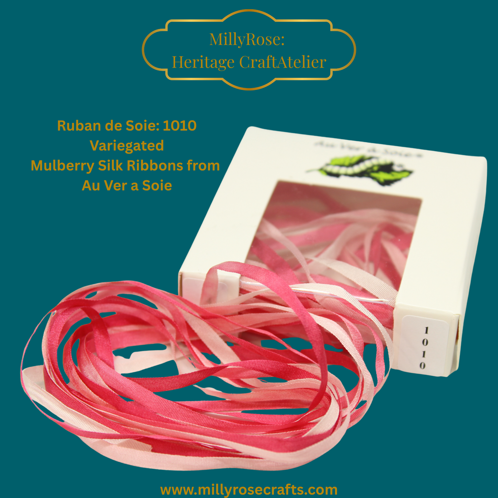 Au Ver à Soie 1010 4mm variegated mulberry silk ribbon bright  pink official swatch