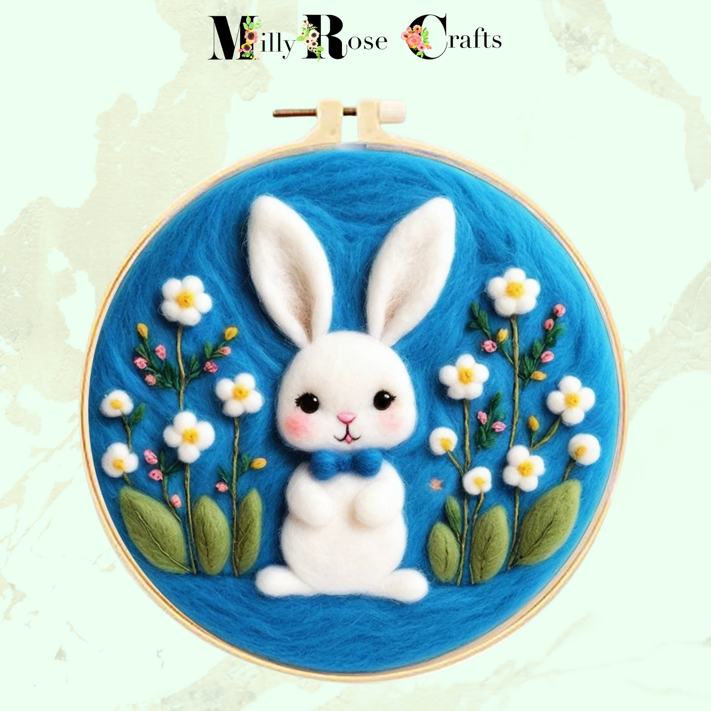 2D Rabbit Needle Felting Kit Adult Beginner Easter Bunny Wool Painting Kit Complete Spring Bunnies Felting Kit Craft Gift Idea