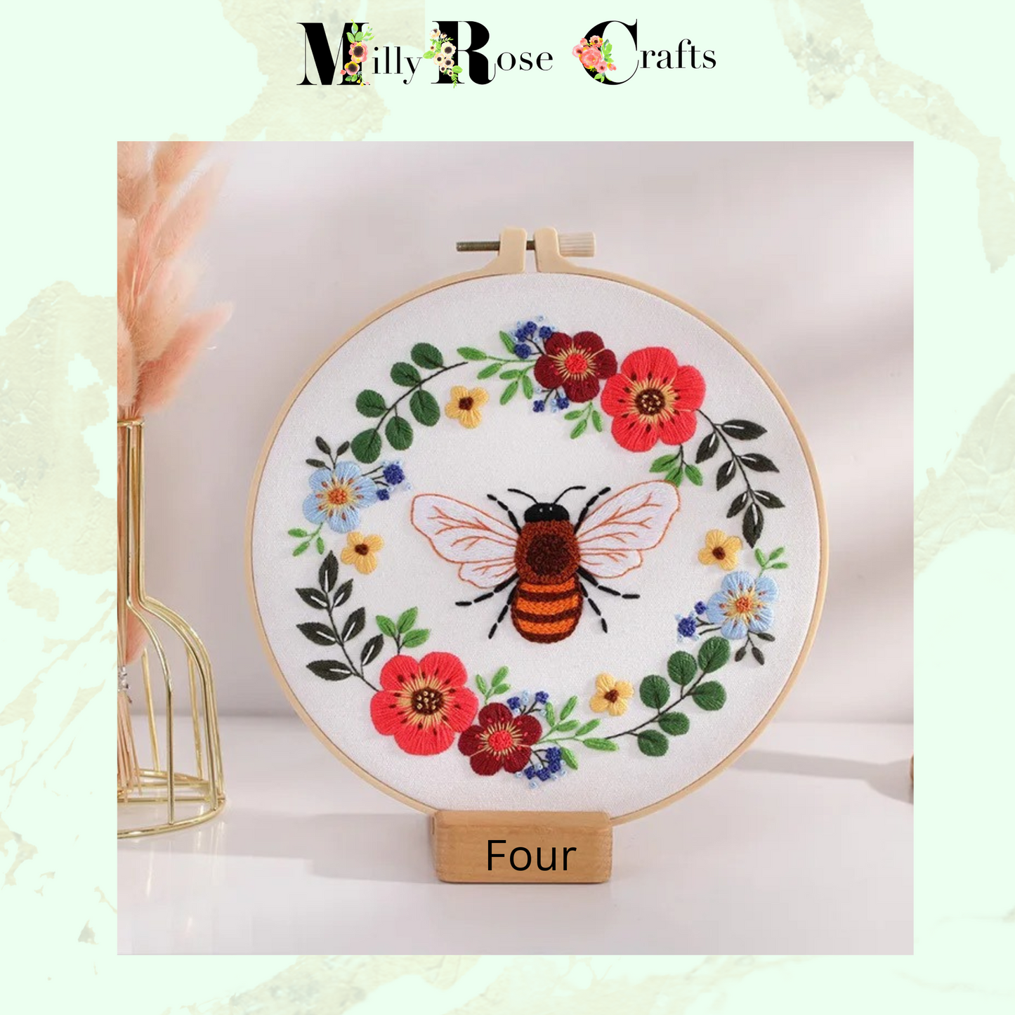 Bees Embroidery Kits Flowers Cross Stitch Starter Craft Kits Beginner Adults DIY Embroidery Cloth with Pattern Instruction Threads