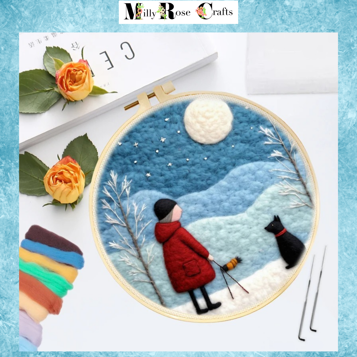 Me and My Dog 2D Needle Felting Kit Winter Scene Needle Painting Kit Snow Scene Needle Felting Kit Winter Craft Decor Perfect Christmas Gift Idea