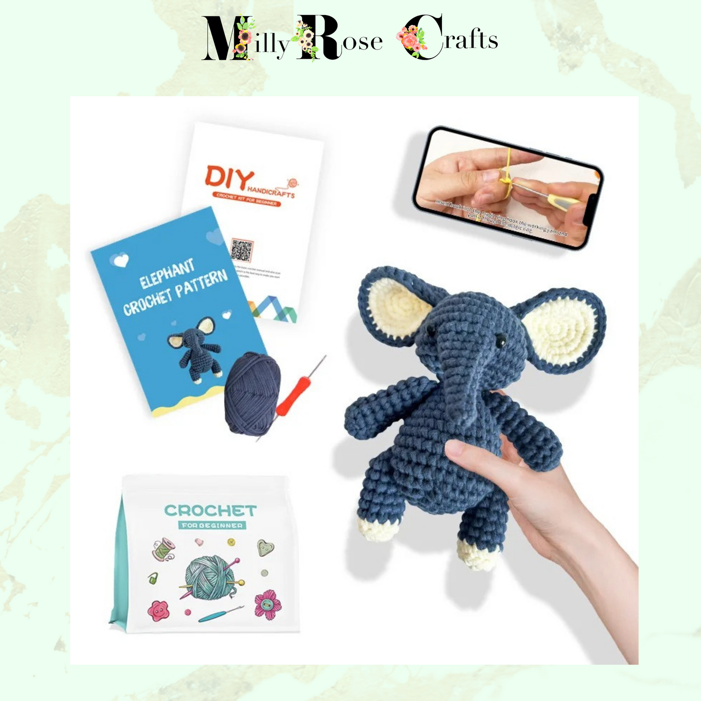 Elephant Crochet Kit, Complete Crochet Kit Beginner Soft Toy Knitting Kit Soft Toy Pattern Craft Gift Idea