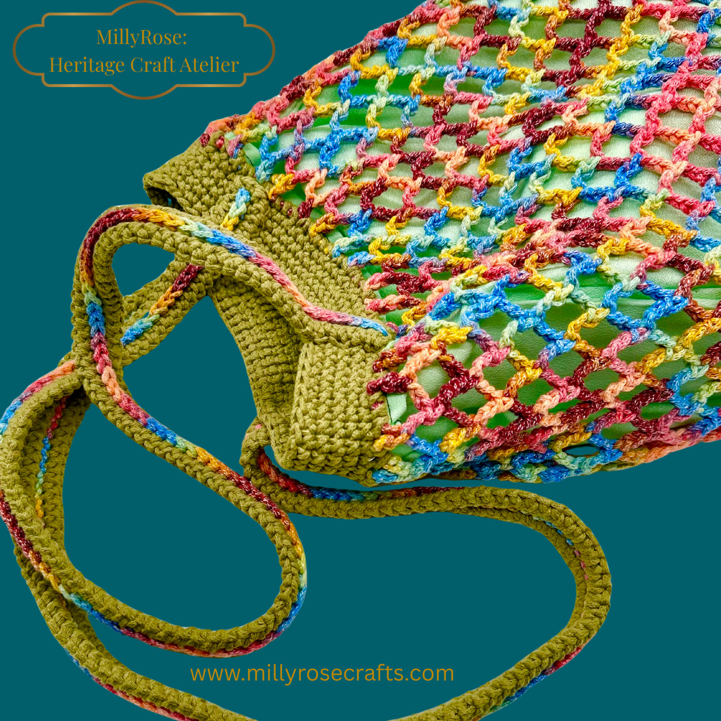 Hand-Crocheted Summer Tote Bag – Lined Cotton Market Bag with Double Romanian Cord Handle – Made in Spain