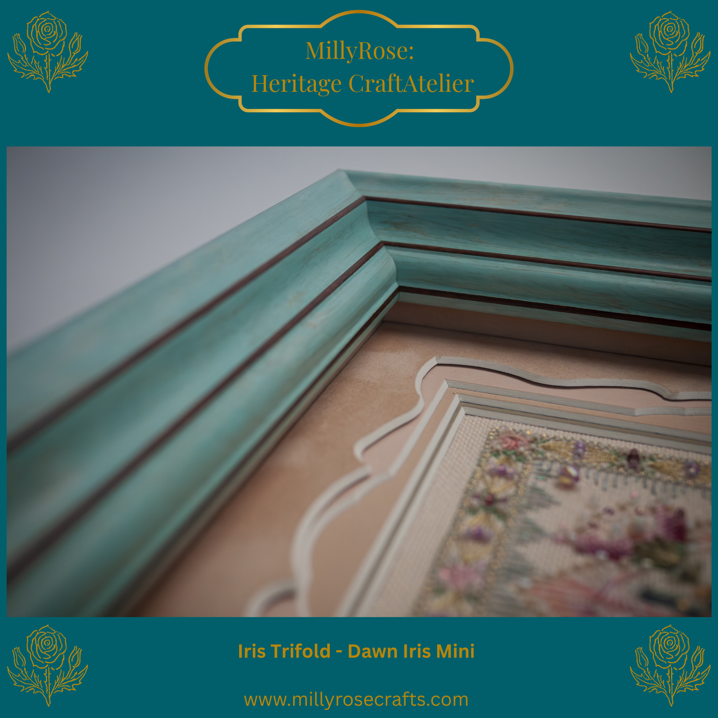 IMAKE Iris Trifold: Dawn Iris Mini Luxury Cross Stitch & Mixed Media Needlework Kit Bead & Silk Embroidery